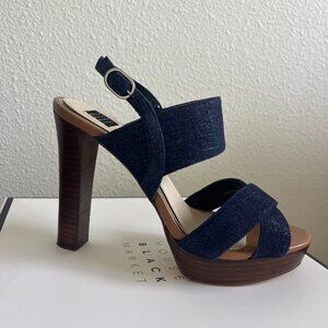 WHBM Chambray Suede Criss-Cross Heels